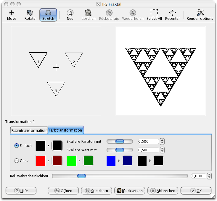 Eigenschaften (Farbtransformation) für das Filter IFS-Fraktal